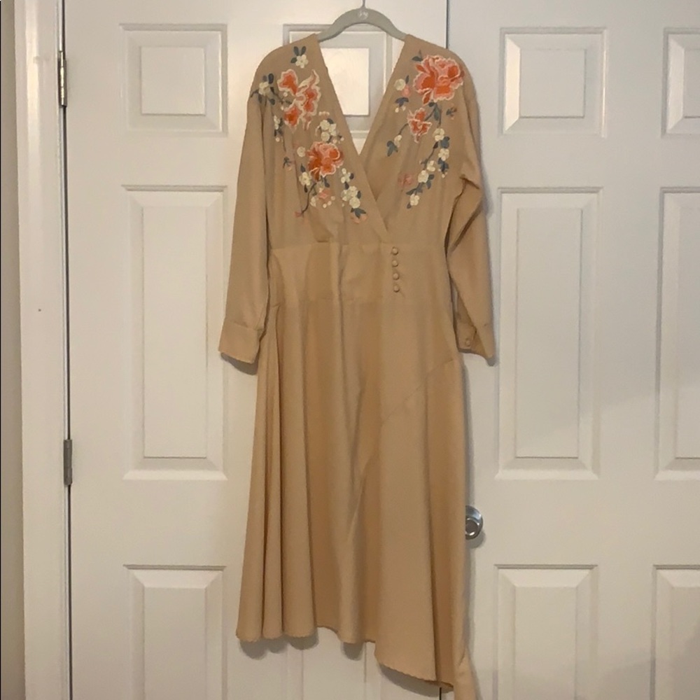 Peach long sleeve midi dress